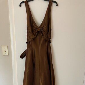 Nicole Miller Collection: Midi Brown Satin Dress